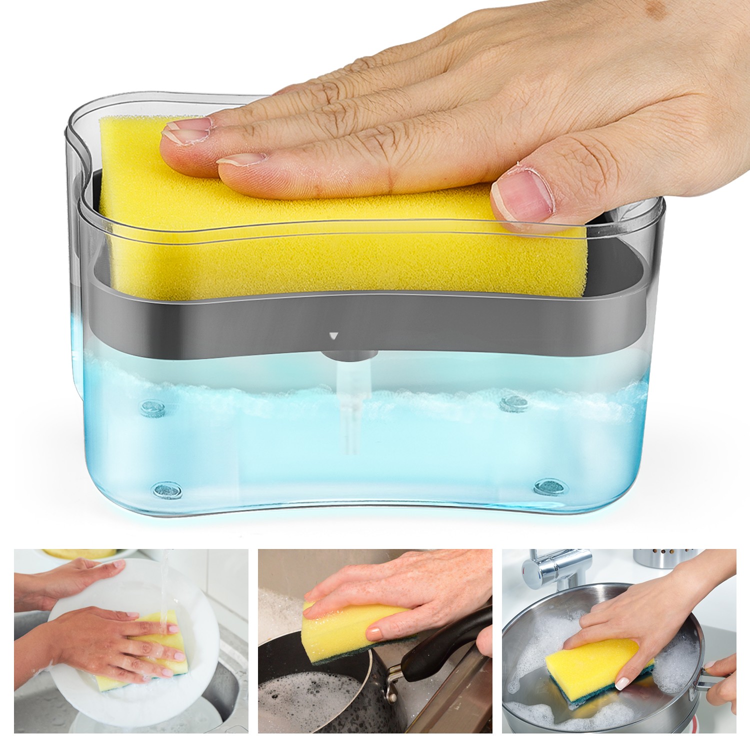 2-in-1 Kitchen Dish Soap Dispenser with Sponge Holder ABS Sink Organizer Rack x1
