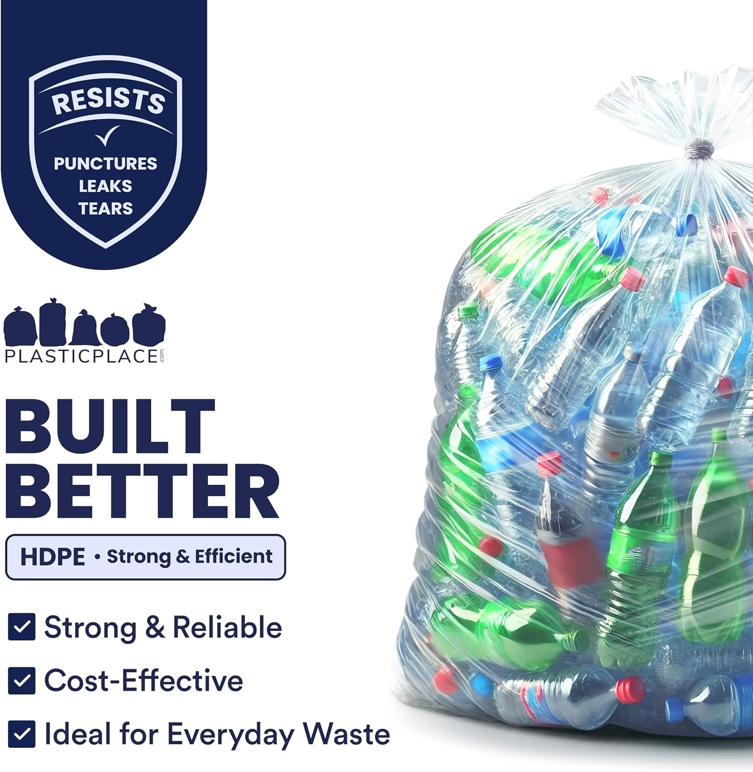 Plasticplace 55-60gal Trash Bags 200ct – 36×60″ Clear High Density 12 Microns