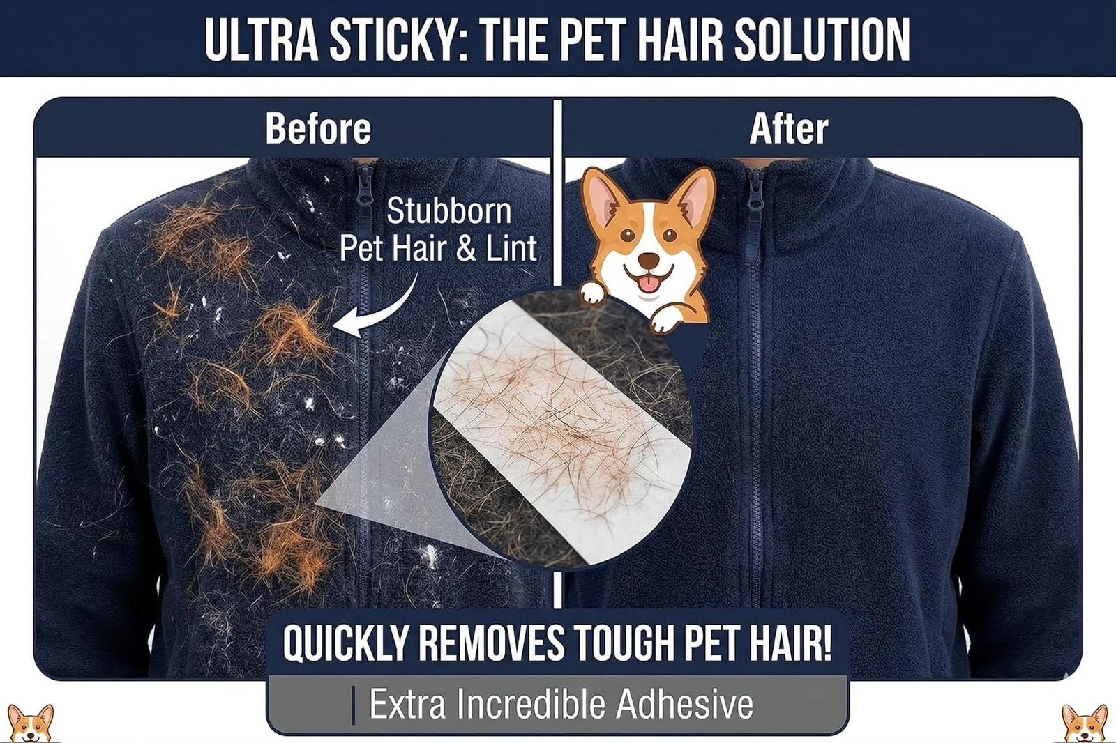 Lint Remover 6 Pack Extra Sticky Pet Hair Removers Long-Hair Cat Dog Fur