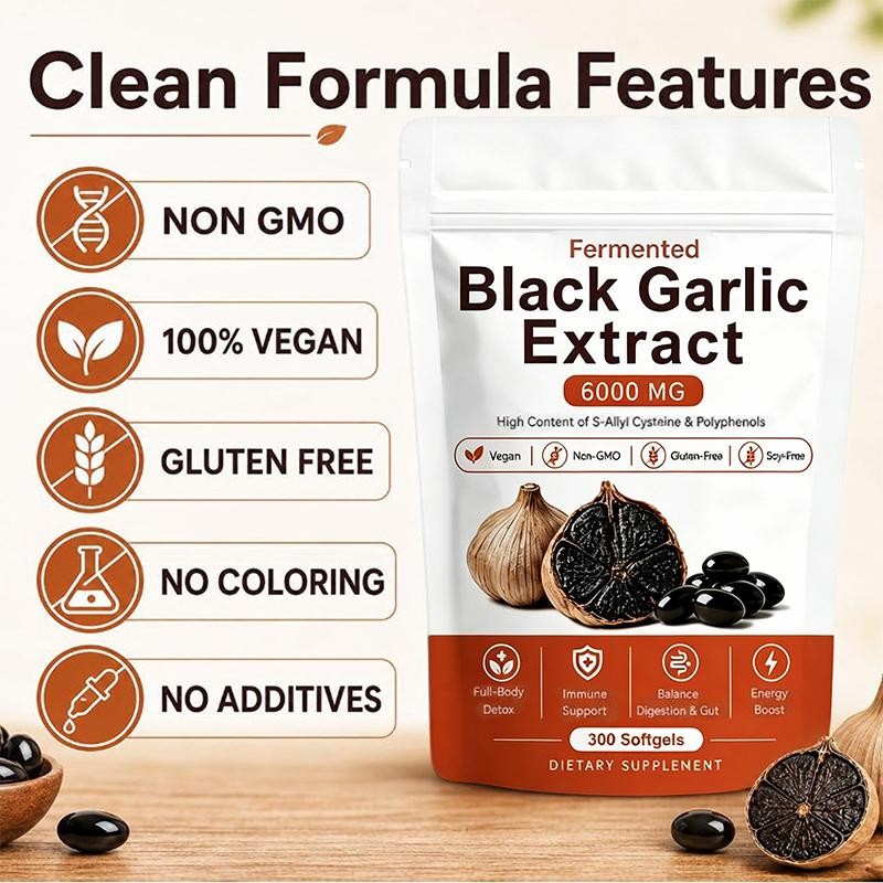 Fermented Garlic Extract 600mg Softgels (300 Count) – Odorless Aged Garlic Extra