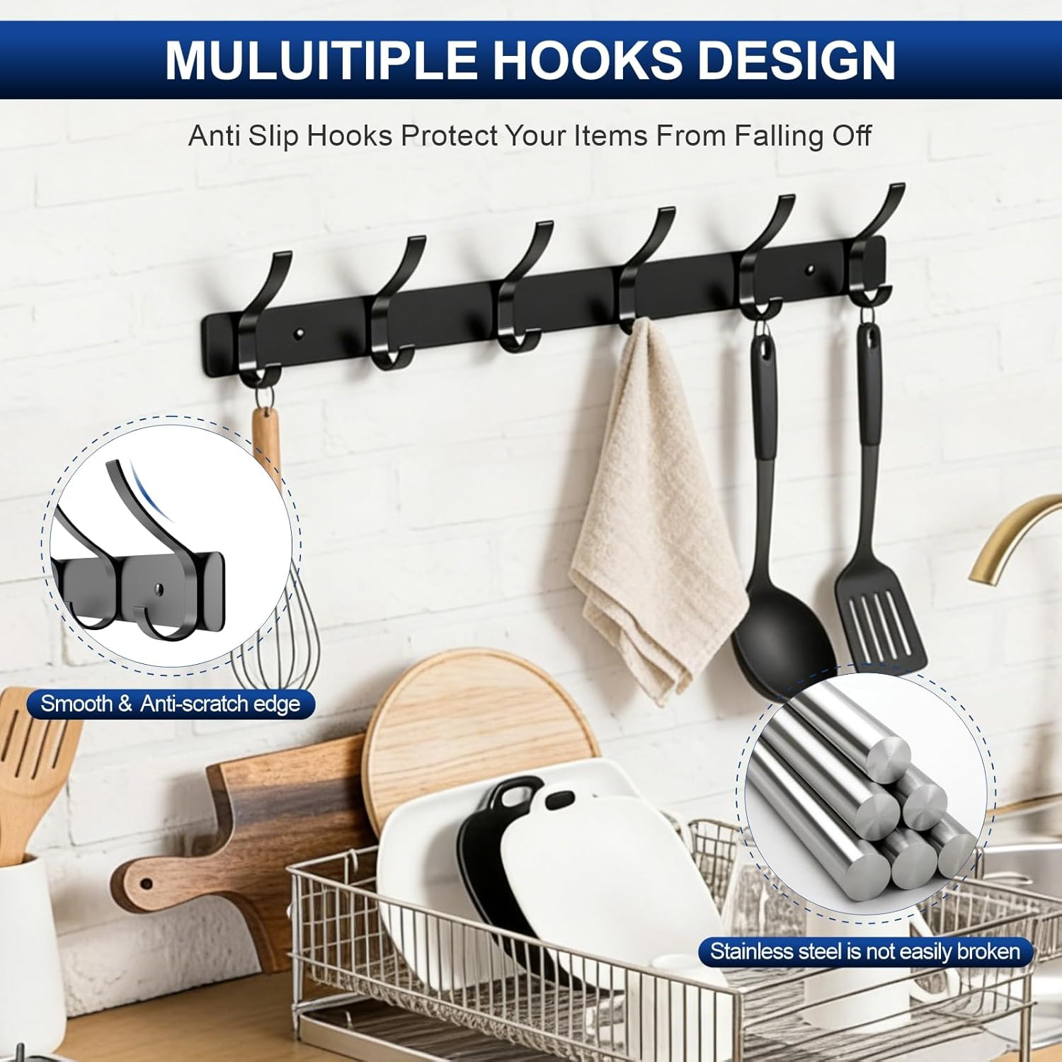 2-Pack Wall Mounted Coat Rack with 6 Hooks, Rustproof Aluminum Heavy Duty Coat H