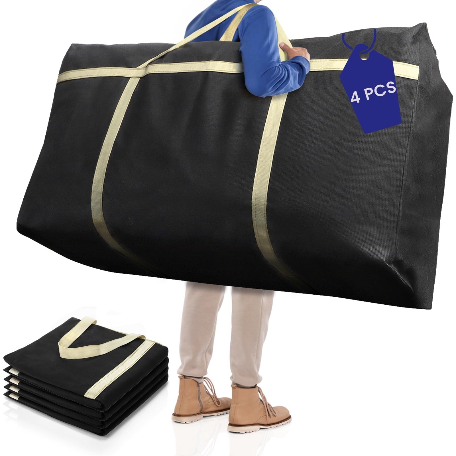 4 Pieces Extra Large Moving Bag 150L Heavy Duty Storage Quilt Blanket