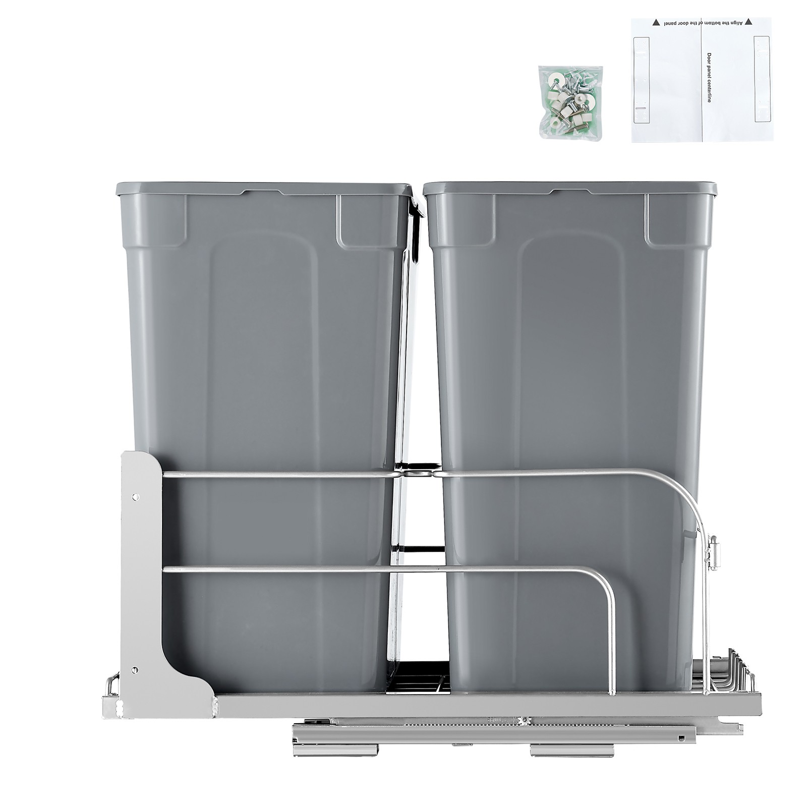 Double Pullout Waste Container Kitchen Trash Can with Soft Close Grey 35QTx2