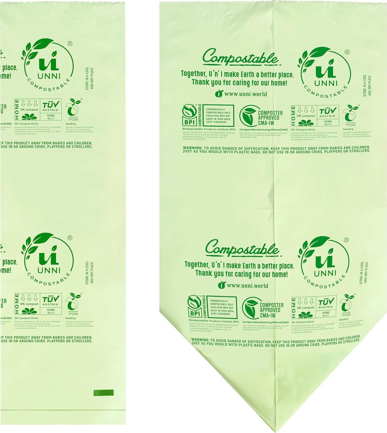 UNNI Compostable Liner Bags, 2.6 Gallon, 9.84 Liter, 100 Count, Extra Thick 0.71