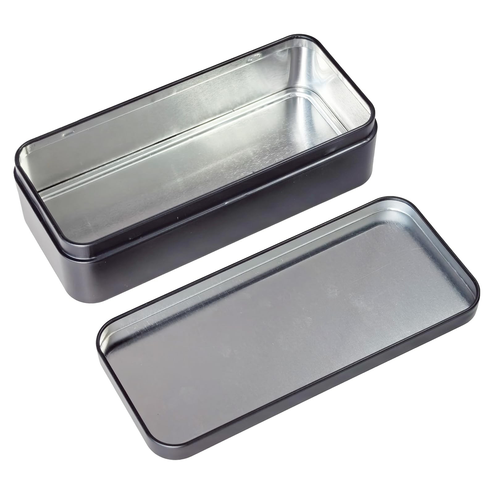 7 PCS Rectangular Metal Empty Tins Containers Storage 5.9×2.75×1.57 Inch Black