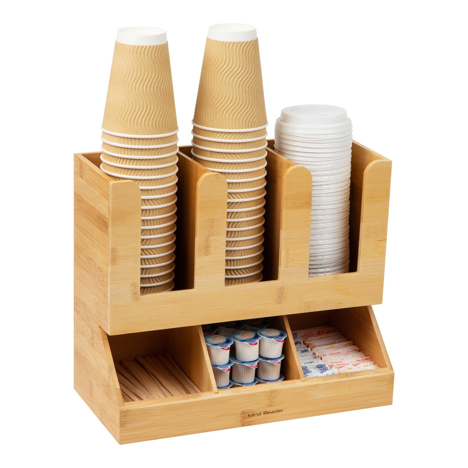 Mind Reader Cup and Condiment Station Bamboo Brown 13.625″L x 6.75″W x 11.5″H