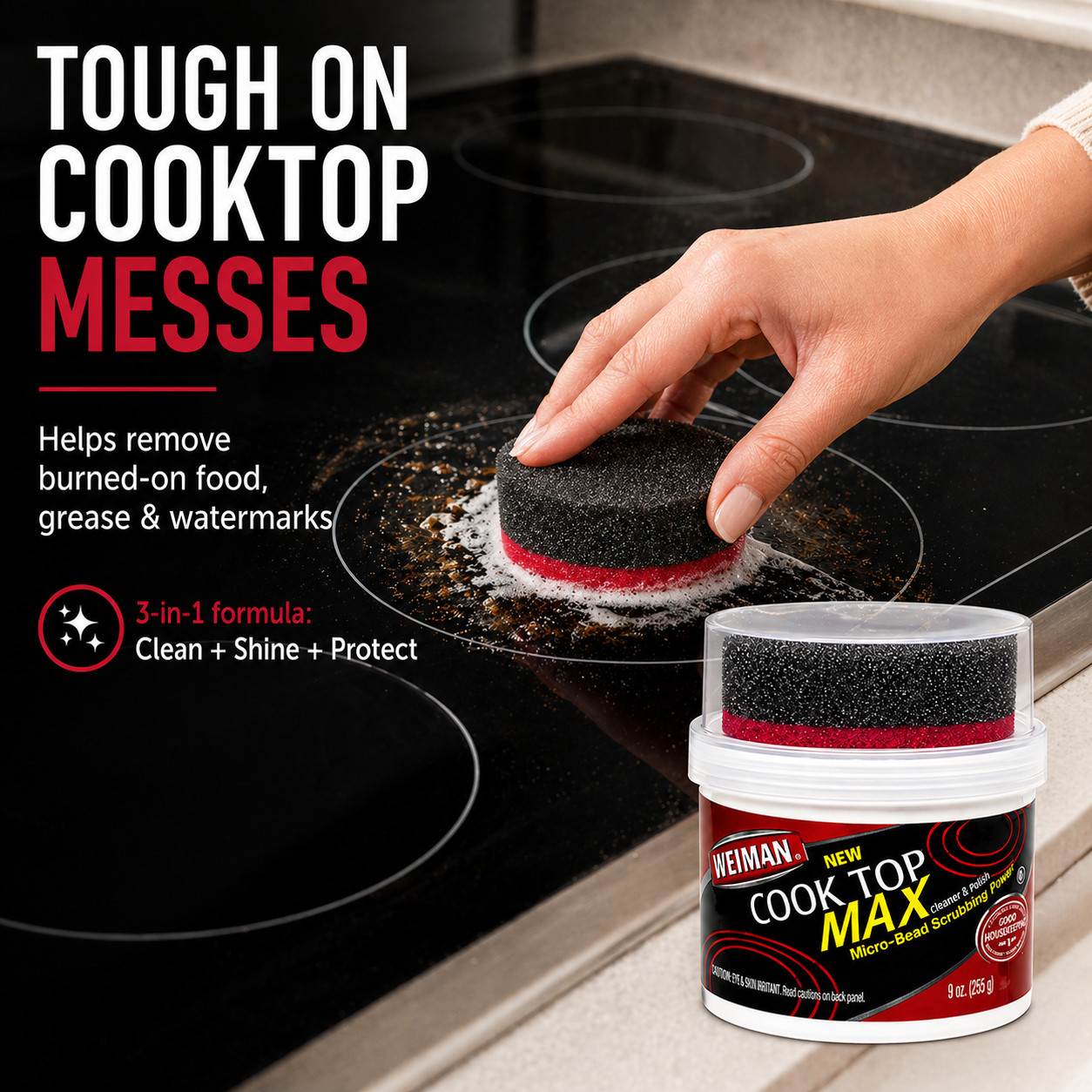 Weiman Cooktop Max Cleaner Polish 9 oz Glass Stove Top Scrub Pad Cleaner
