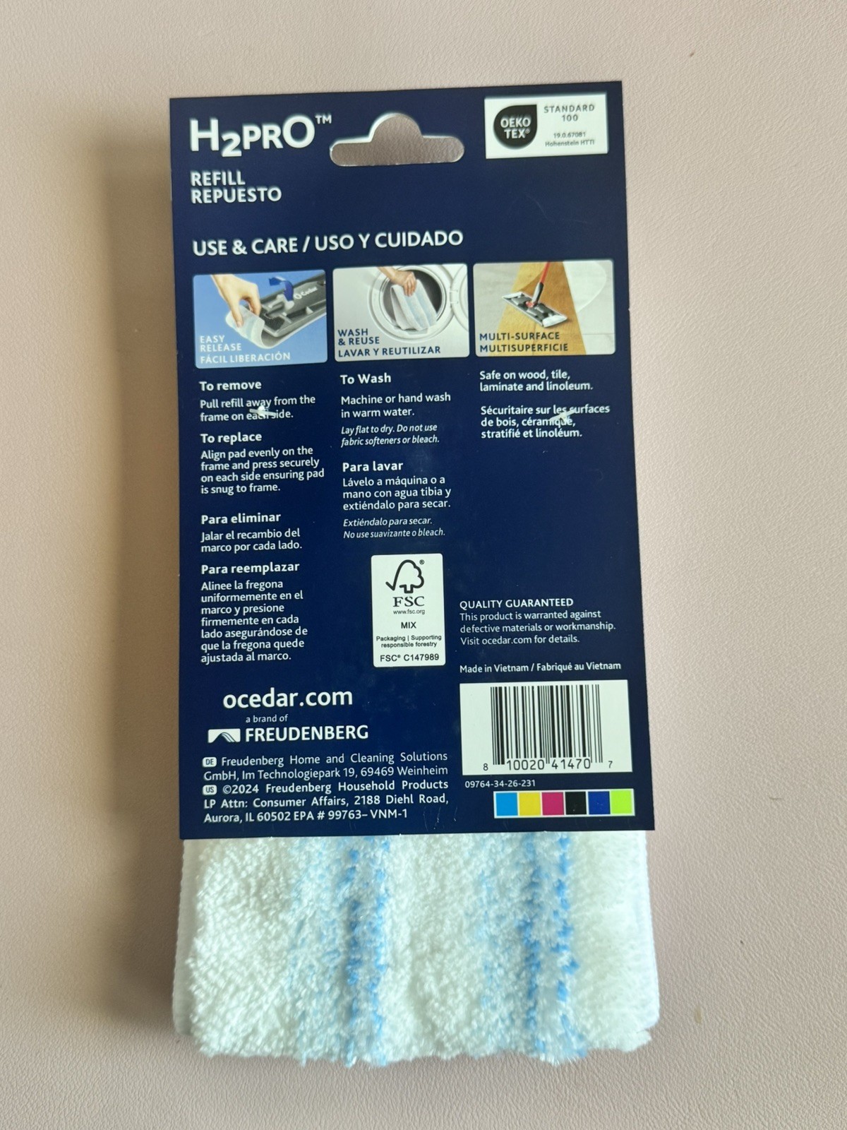 New O-Cedar H2prO Flat Mop Microfiber Refill Machine Washable Reusable 1 pack