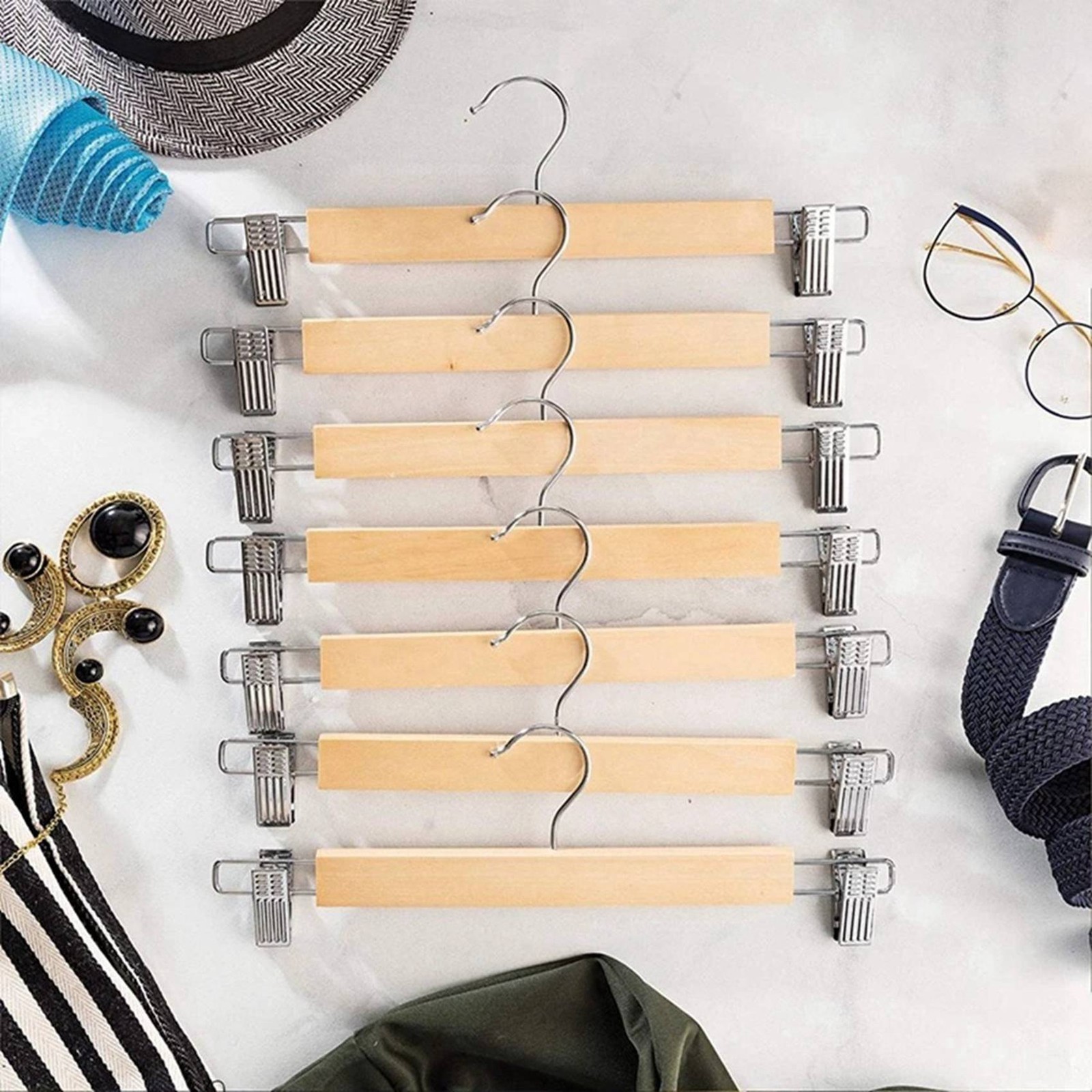 40 Pack Wooden Skirt Hangers with Adjustable Clips Non-Slip Trouser Hanger8365