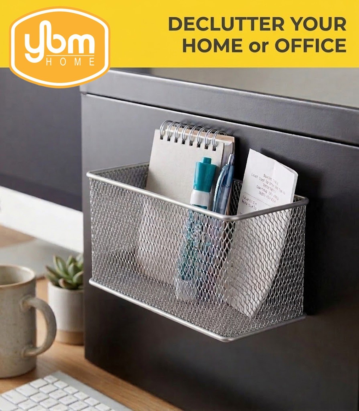 Ybm Home Wire Mesh Magnetic Basket Silver 7.75 in L x 4.3 in W x 4.3 in H 2 Pack