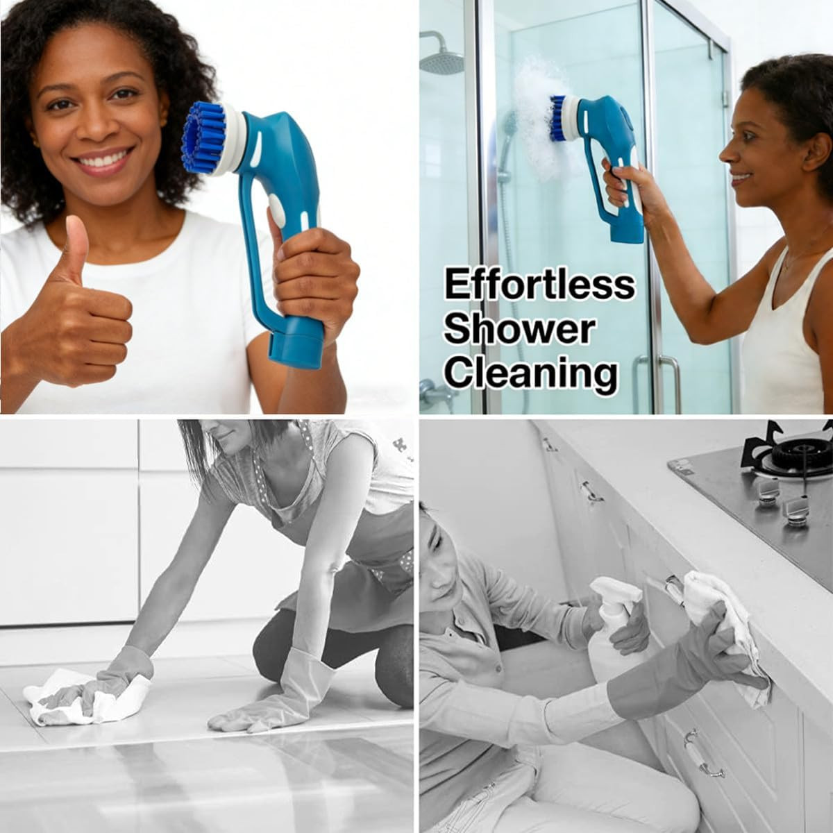Cordless Electric Spin Scrubber with 6 Brush Heads & 2 Rechargeable Batteries, P