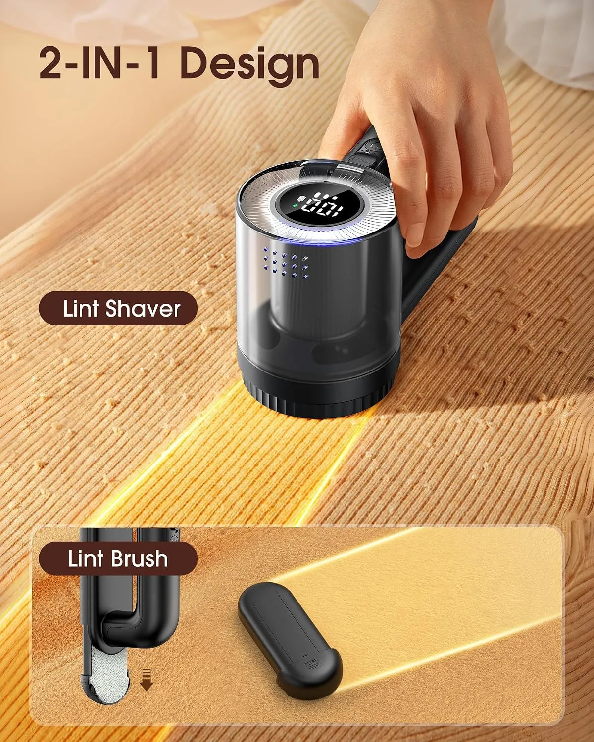 Electric Fabric Shaver Rechargeable Lint Remover 3 Speeds 6 Leaf Blades Digital