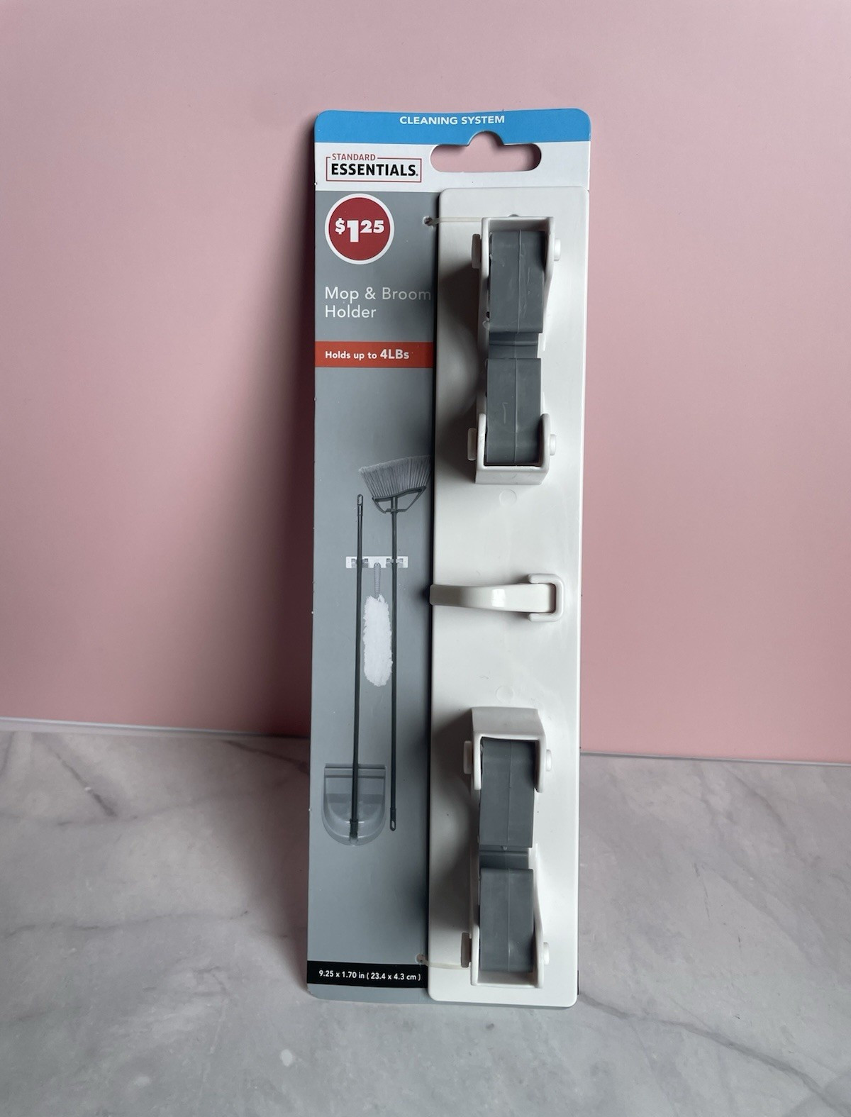 Standard Essentials Cleaning System Mop & Broom Holder Wall Mount 4 Hooks 4 lb