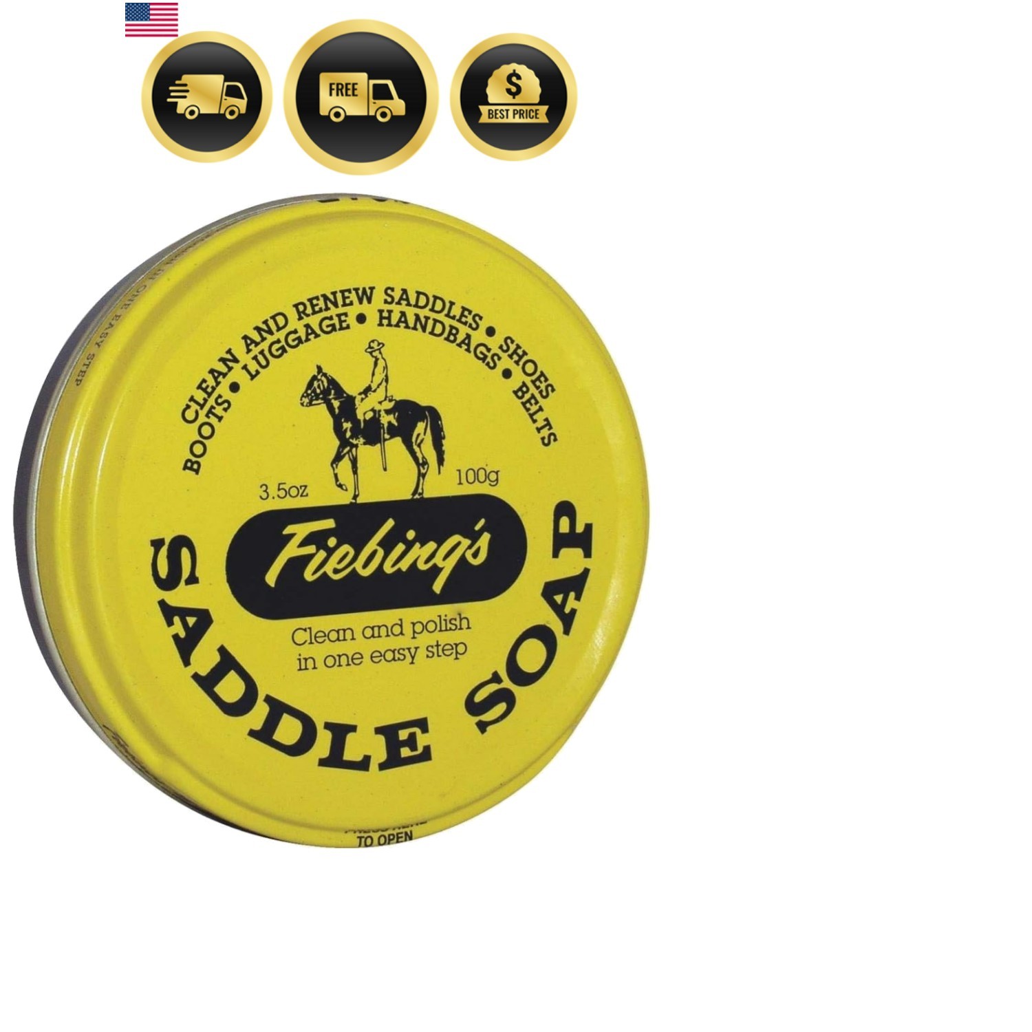 Yellow Saddle Soap for Leather 3.5 oz Tin – Cleaner & Conditioner to Soften, …