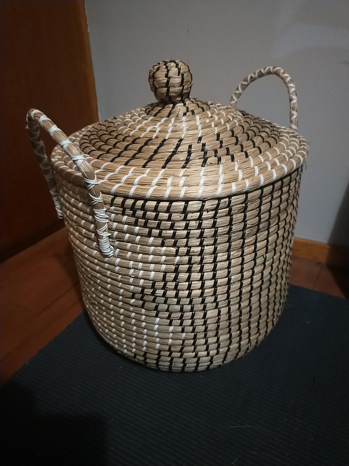 African Tribal Handwoven Laundry / Storage Lidded Basket 39cmH X 33cm© BoHo