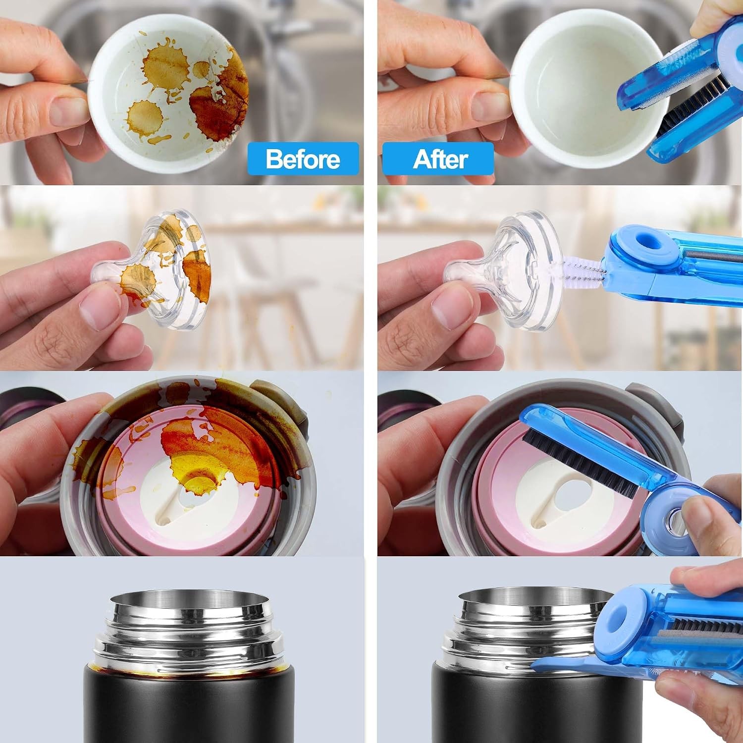4 in 1 Multifunctional Cleaning Brush,3 Pack Water Bottle Cleaner Brush,Bottle