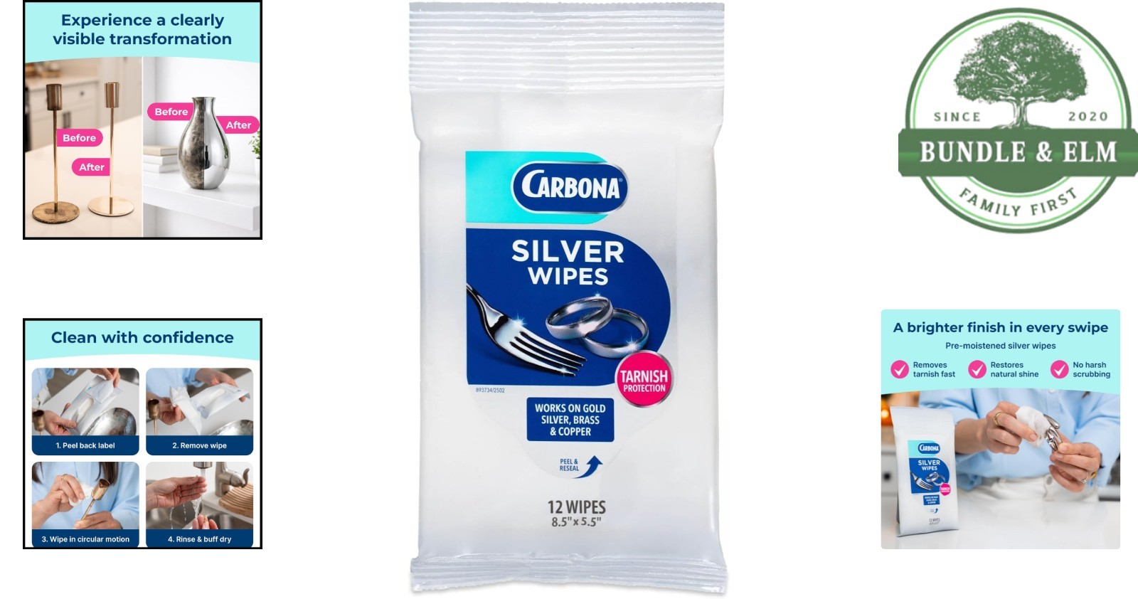 12 Count Metal Cleaner Wipes for Silver, Brass, Gold, and Copper Surfaces