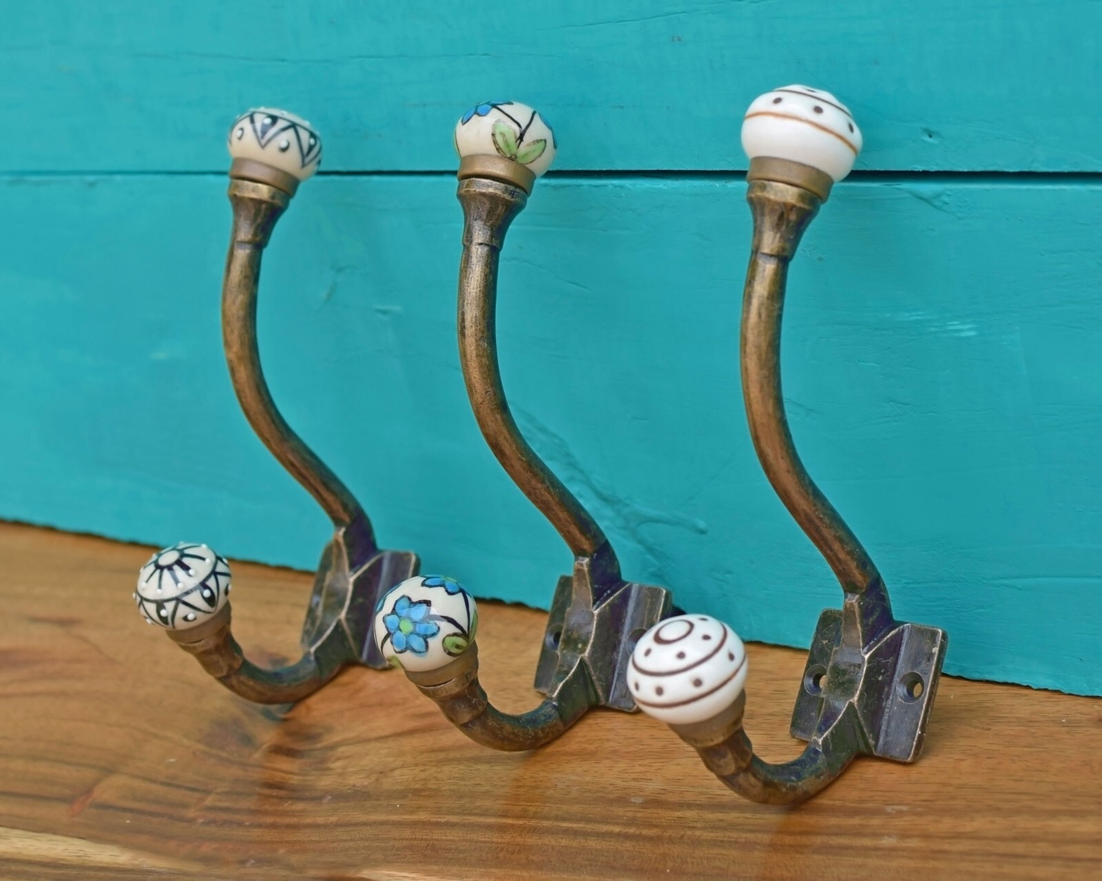 Vintage Ceramic Coat Hooks Hangers Antique Bronze Iron Wall Hooks Coat Rack Hook