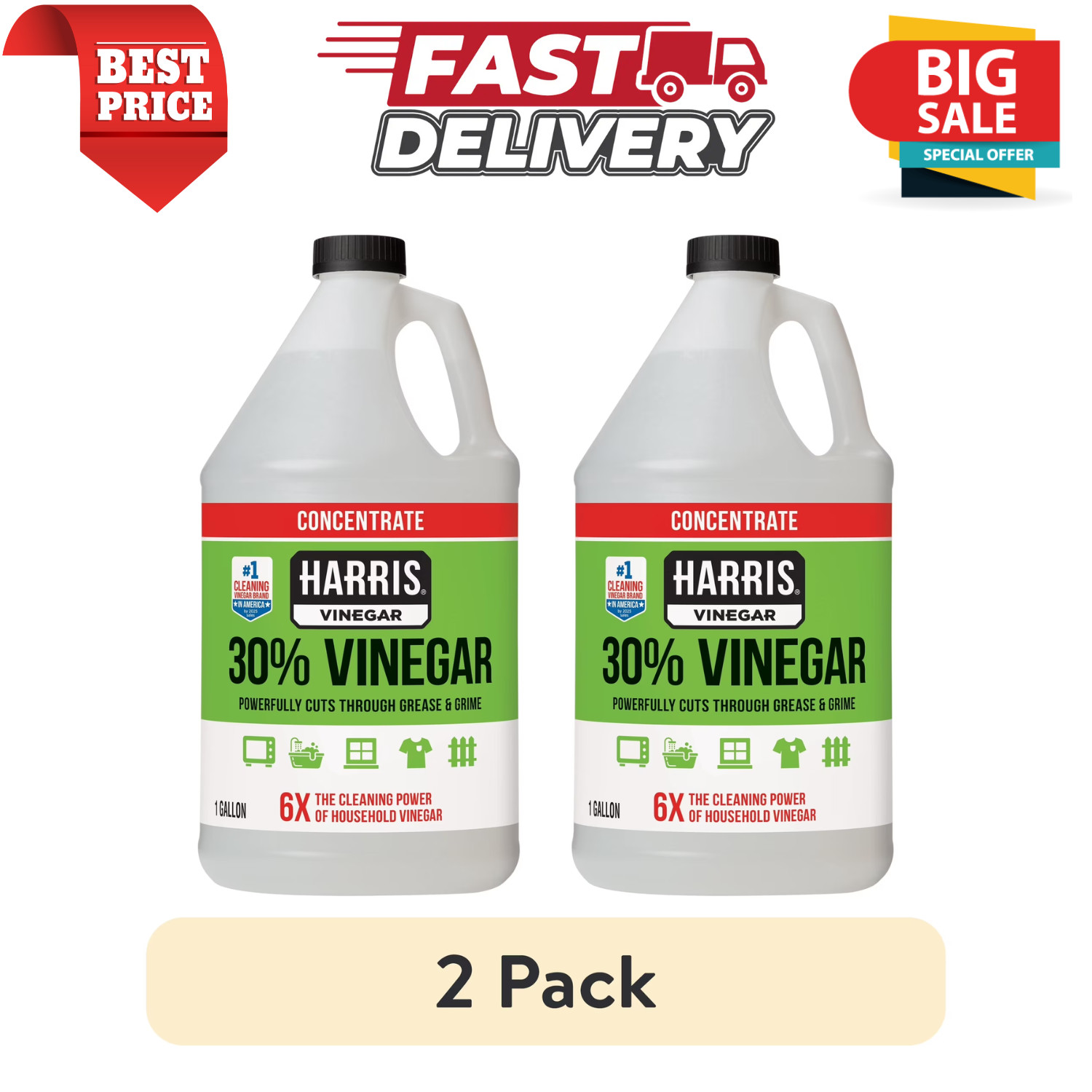 (2 Pack) Harris Vinegar Concentrate Cleaner 30 Percent All Purpose 1 Gallon
