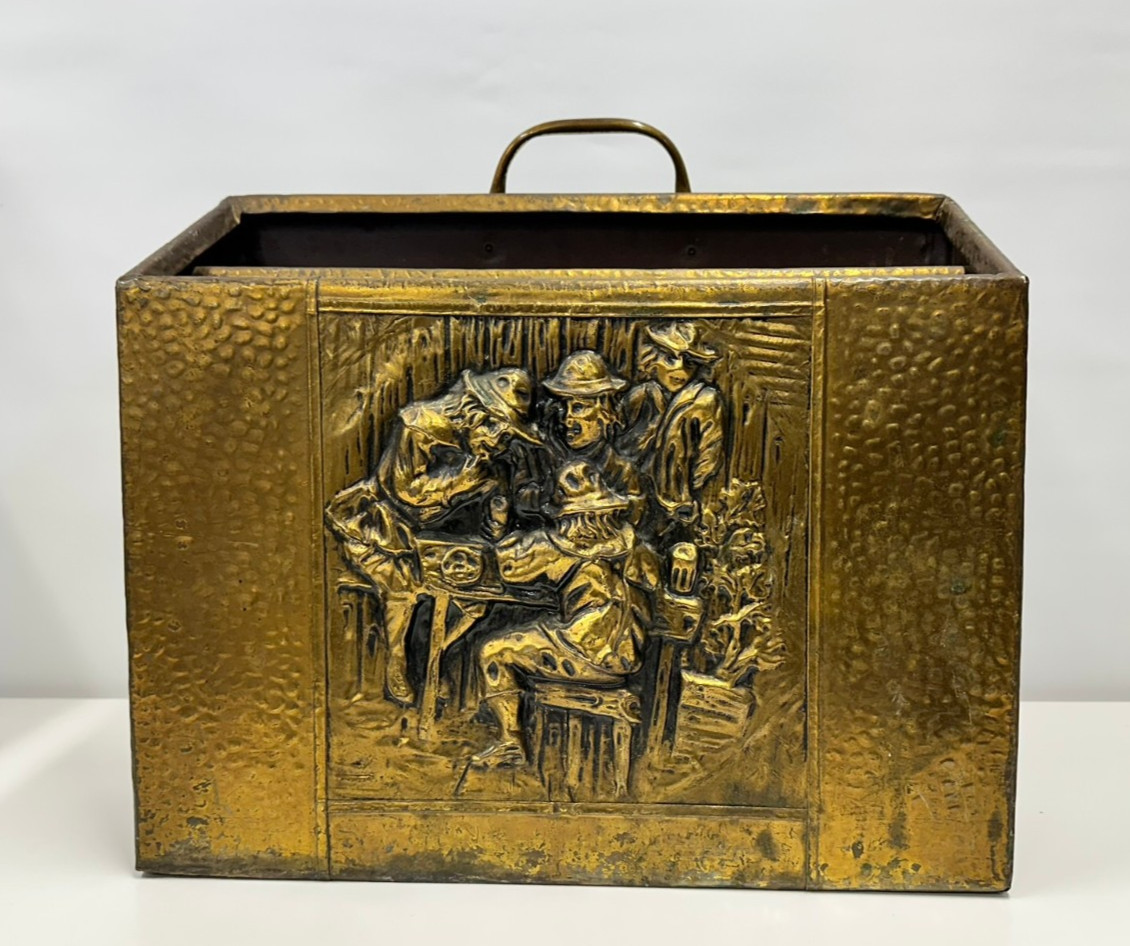 Vintage Hammered Brass Magazine Rack Newspaper Holder Art Nouveau Style 12 x 15