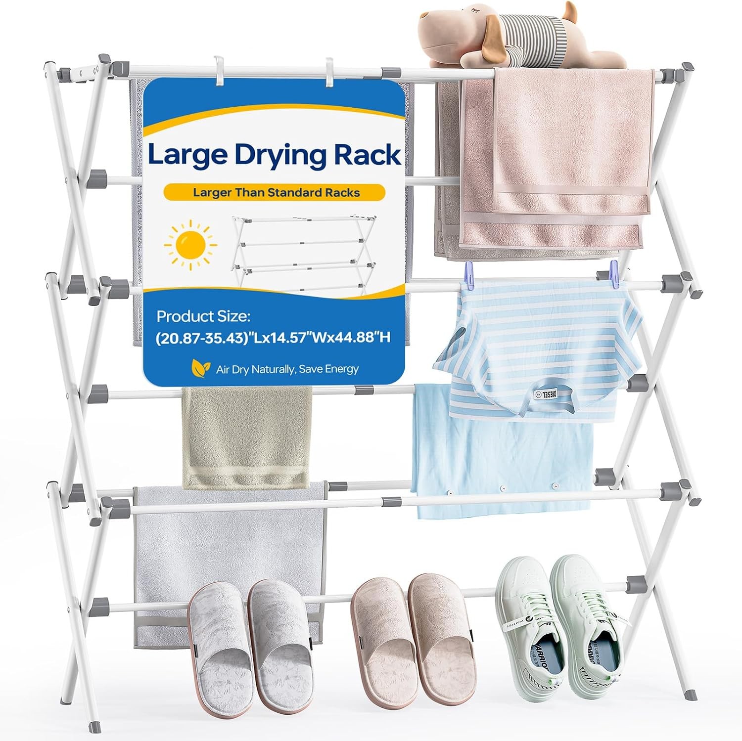 Extra Large Foldable Laundry Rack Adjustable 20.87-35.43 Inch