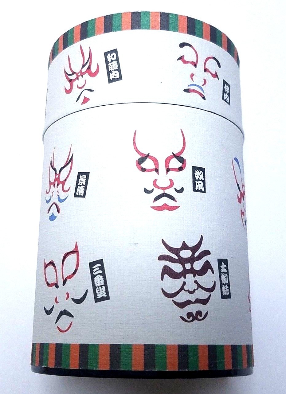 Japan Cylindrical Tea Can Kabuki Shading Kumadori Empty Diameter 6.5cm X H10.5cm