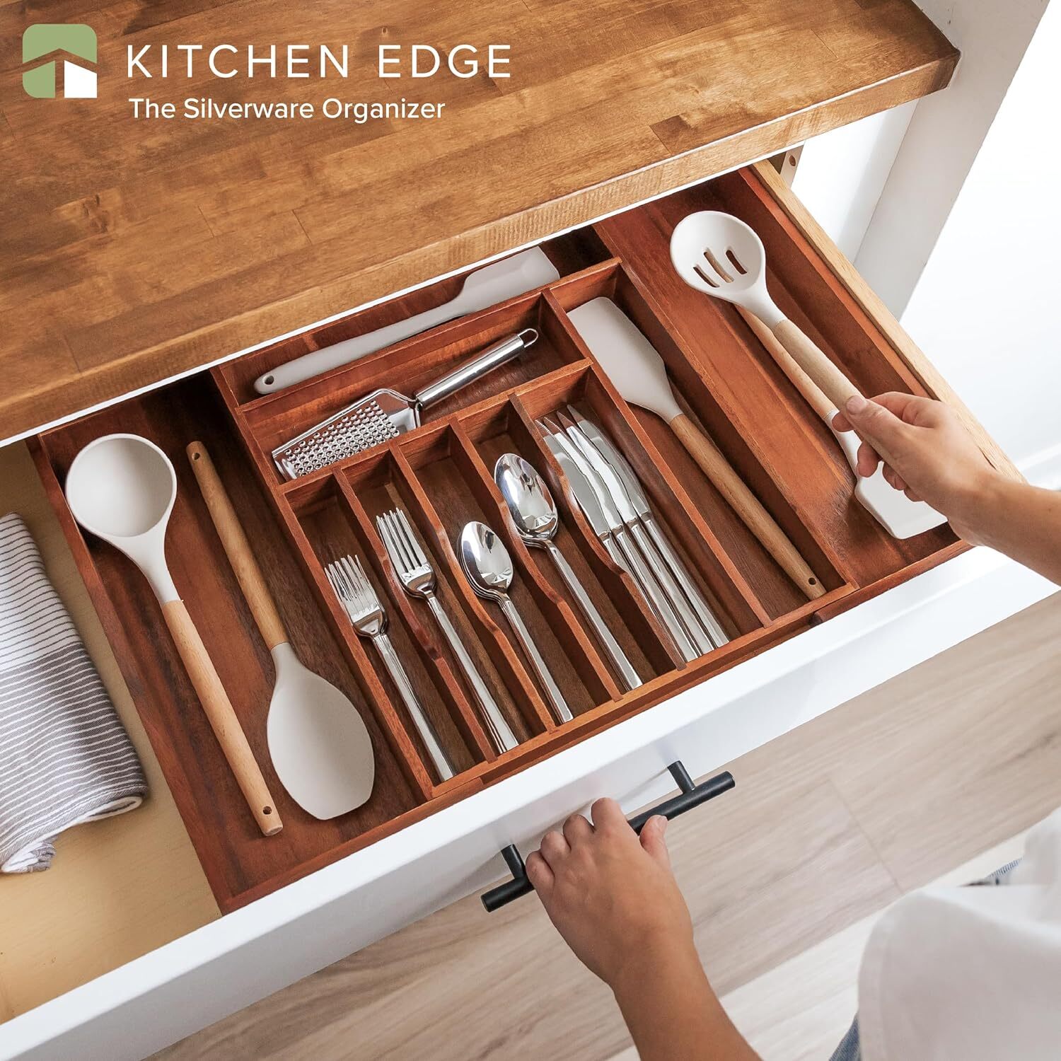 Premium Silverware, Flatware and Utensil From 14″ to 25″ wide, Natural Acacia