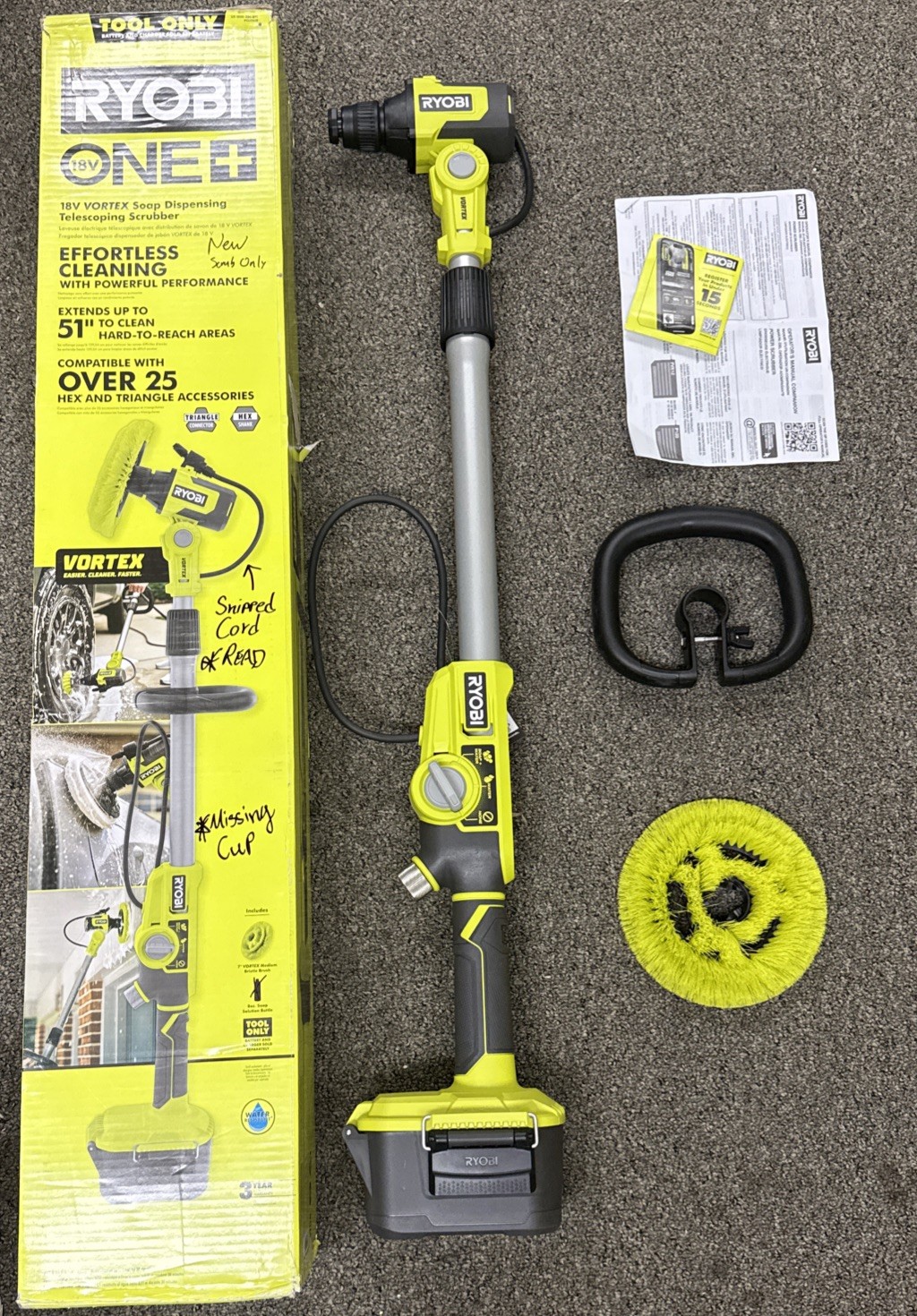 Ryobi One+ 18V Telescoping Soap/ Water Dispensing Scrubber PCL1701B **READ**
