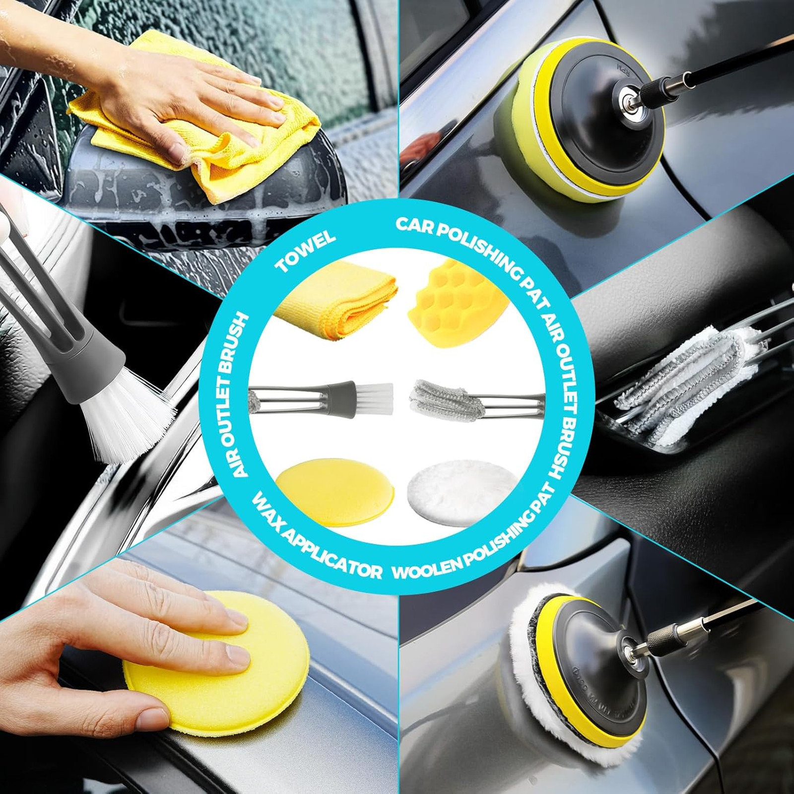 Car Detailing Brushes Microfiber Car Wash Kit Extendable Handle Interior