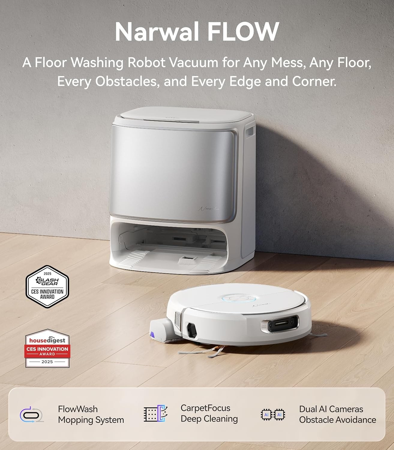 NARWAL Flow Robot Vacuum and Mop Cleaner Self Empty Cleaning FlowWash