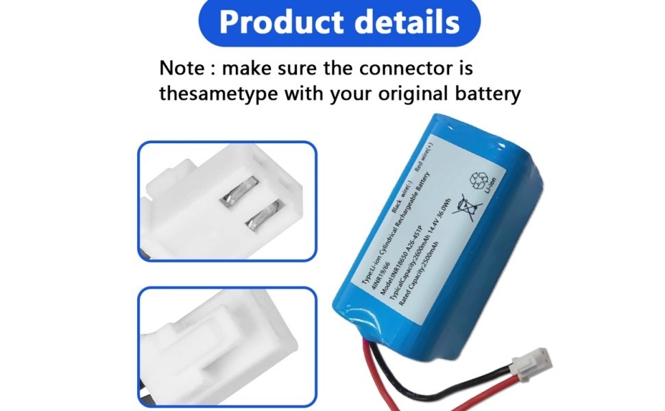 RVBAT850 Li-ion Battery for Shark ION Robot Vacuum RV1001AE R75 2-Prong