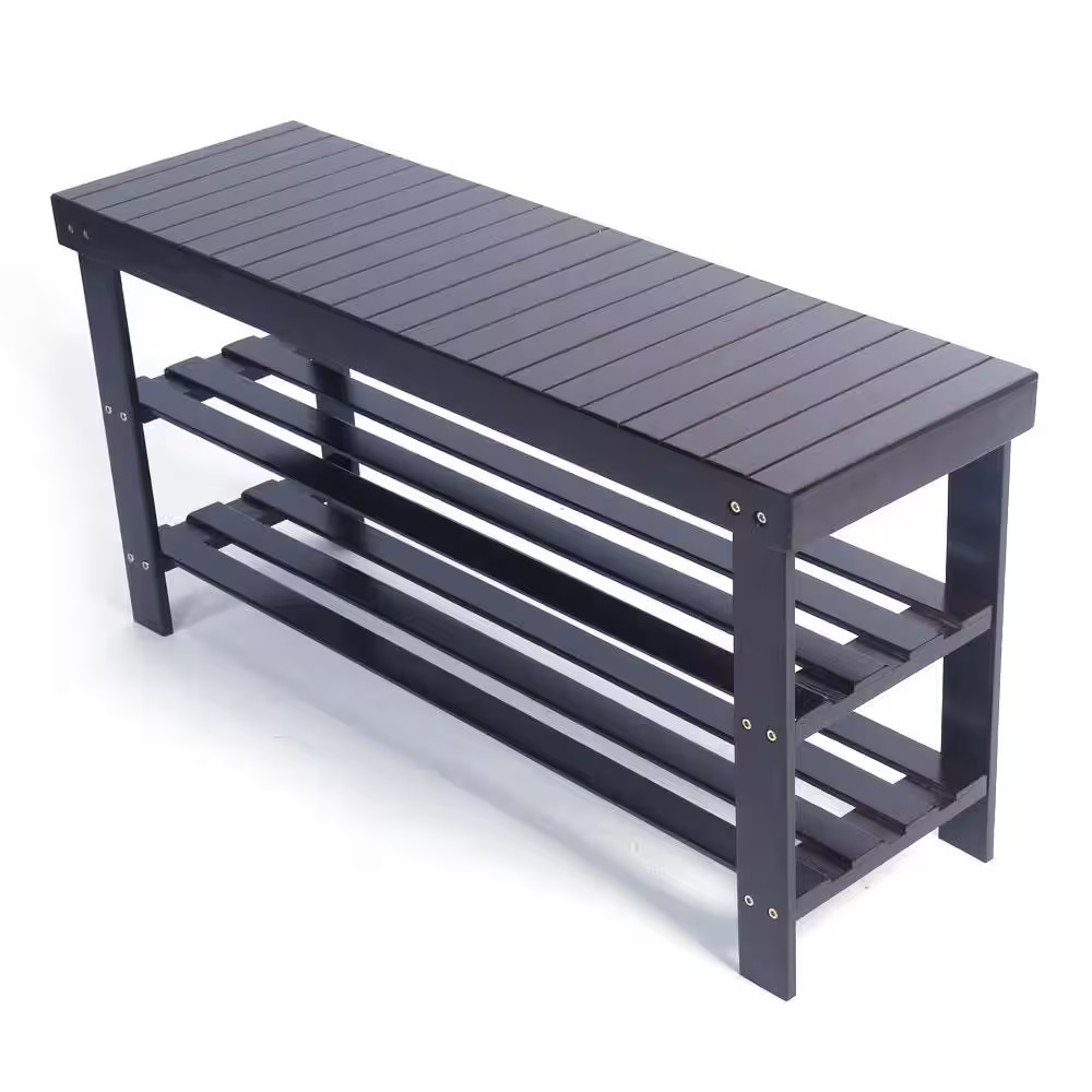 35.43 In. L X 11.02 In. W X 17.72 In. H 10-Pairs 3-Tier Brown Bamboo Shoe Rack