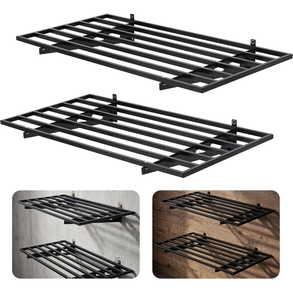 Heavy Duty 2-Pack Wall Shelves 2x6ft 500lb Steel Rack for Garage & Workshop Use