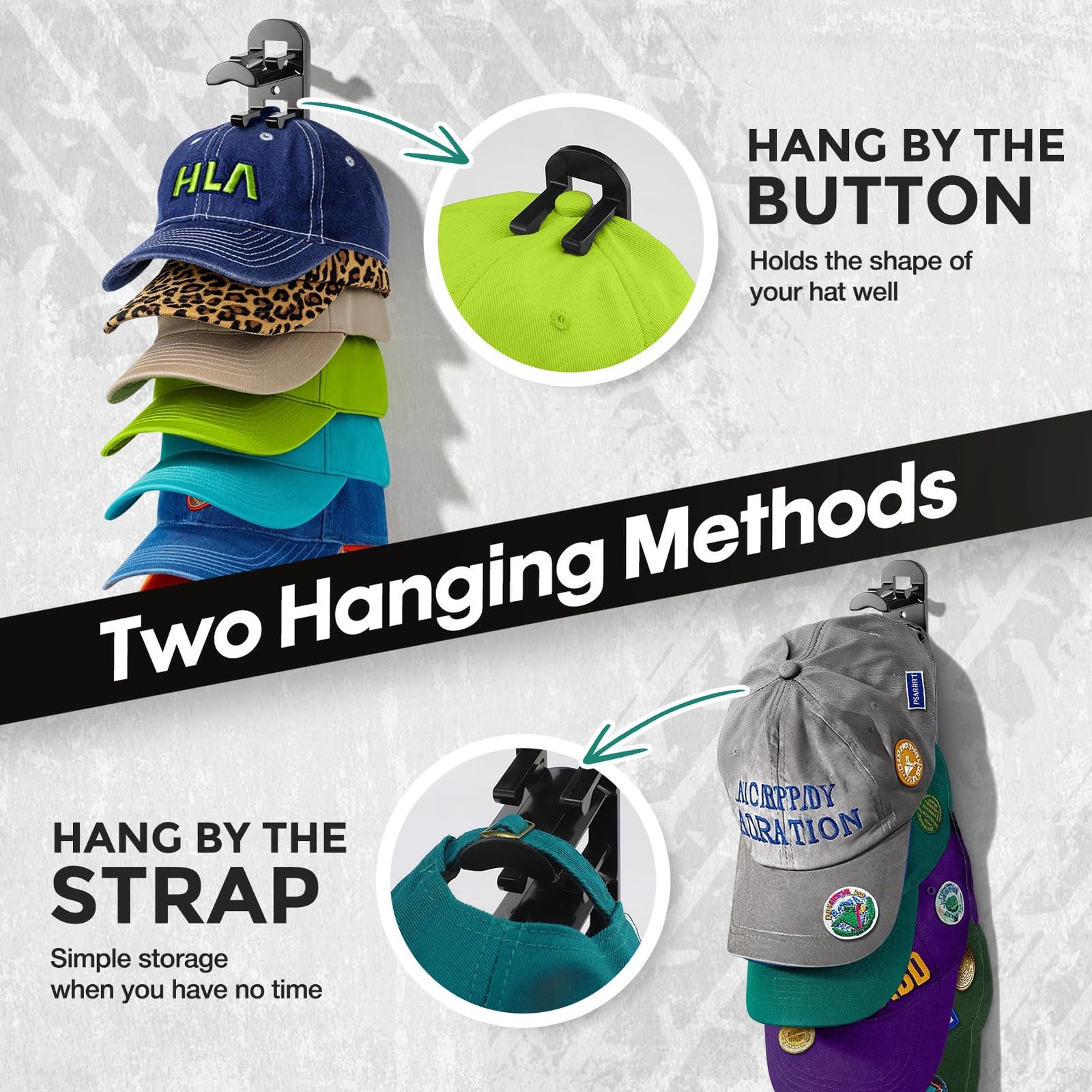 Hat Hook for Wall, 2 Pack Hat Organizer Hold up to 20 Hats,Hat Holder with