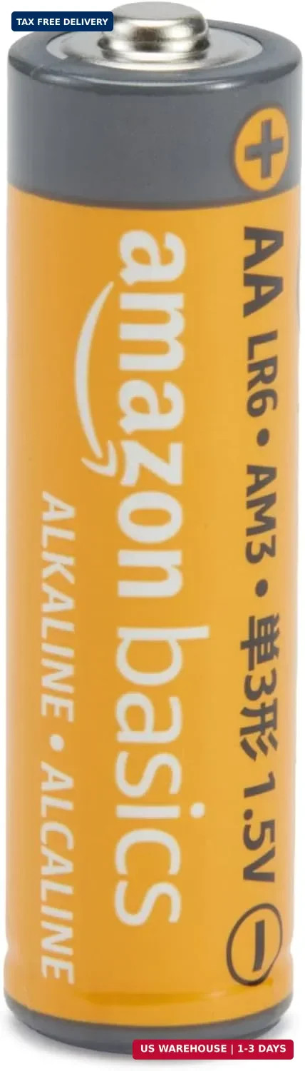 Amazon Basics 100-Pack AA Alkaline Batteries, 1.5 Volt, 10-Year Shelf Life, Reli