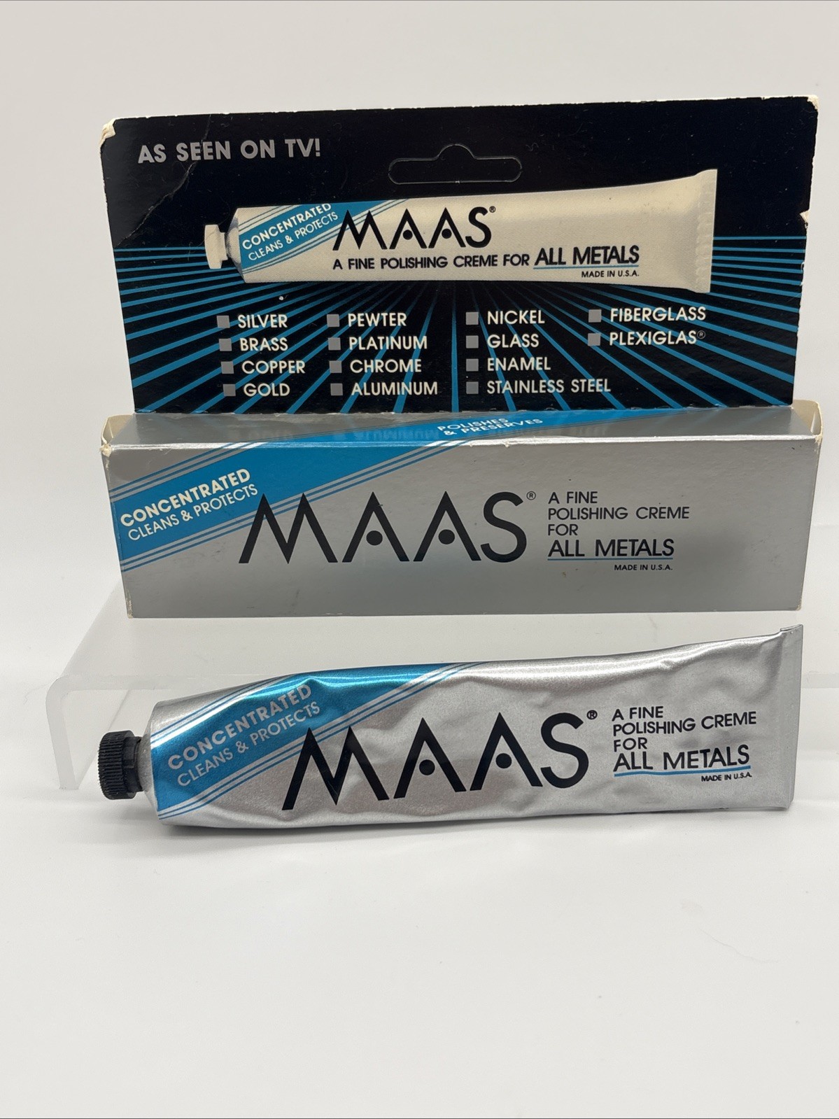MAAS All Metals Polish Cream 2 Oz Tube 94% Full With Box
