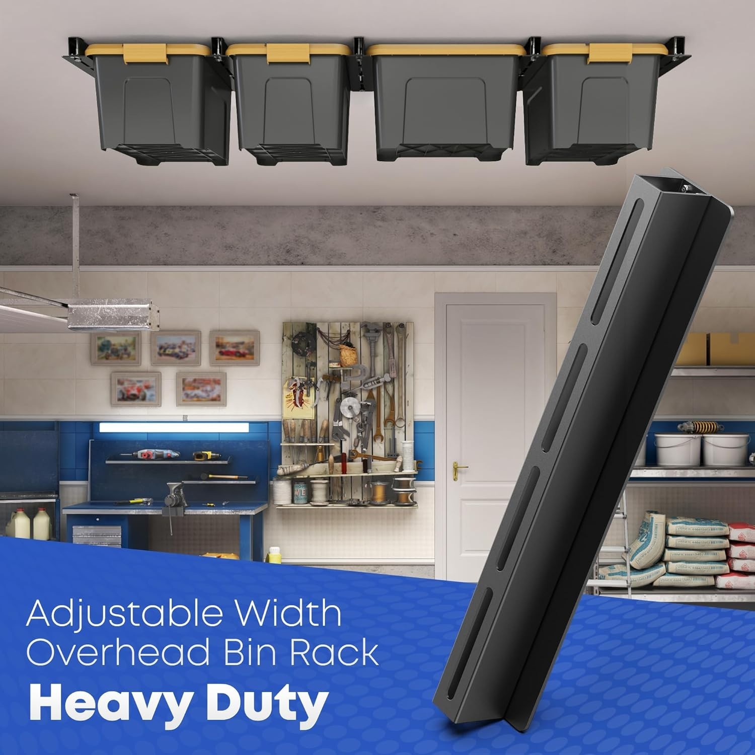 Garage Ceiling Storage Rack Heavy Duty Metal Overhead Organizer for Tote Bins