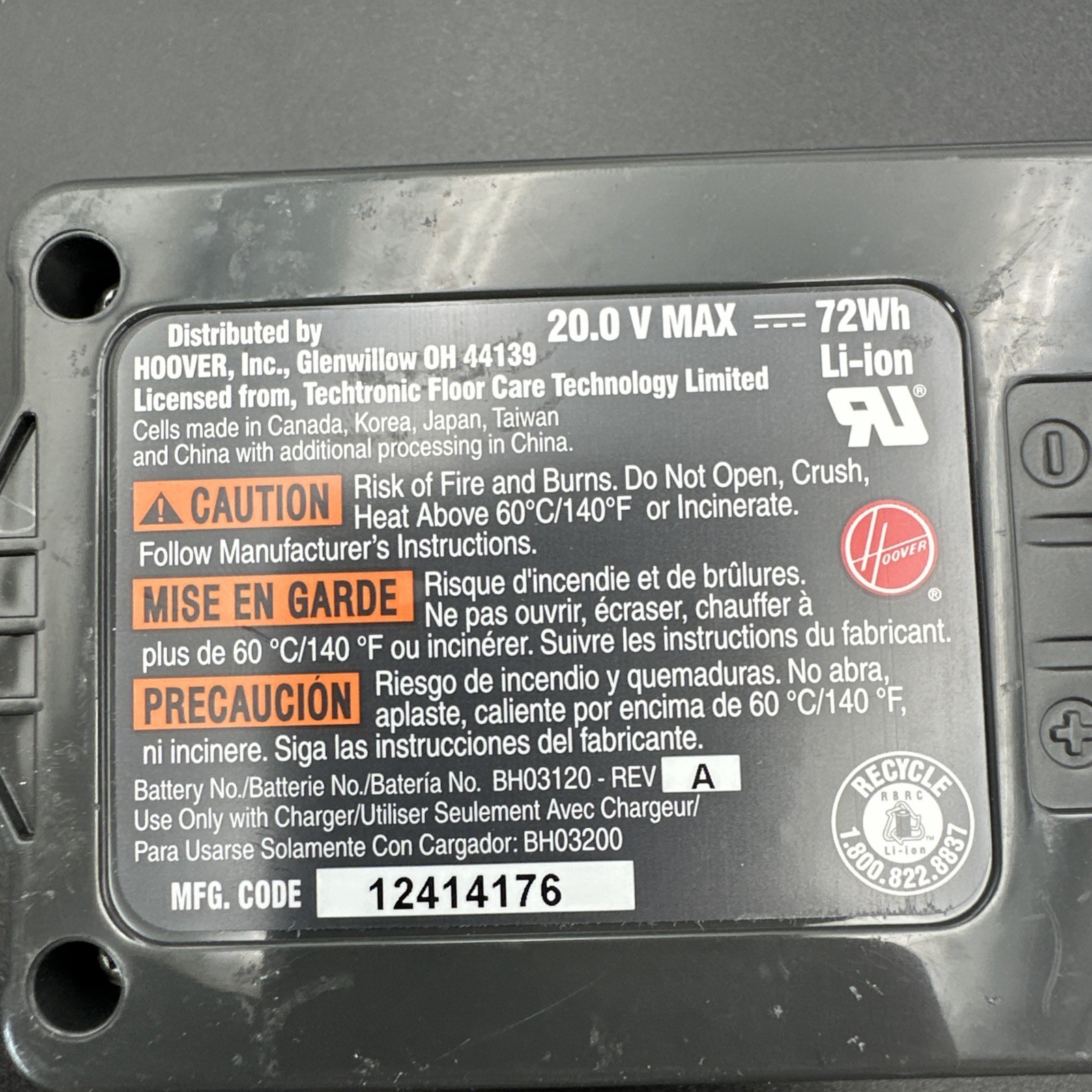 Hoover Lithium Life BH03120 20.0V Max 72Wh Li-ion Battery Pack Only – Works