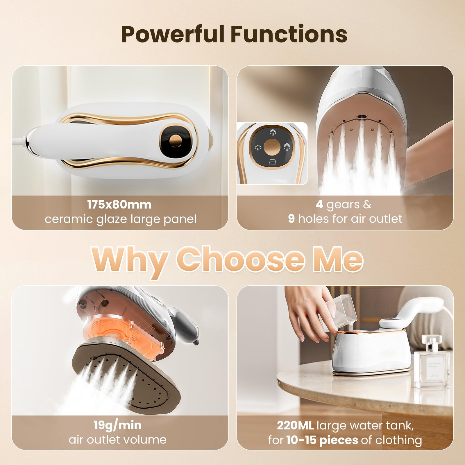 MiTdir Portable Clothes Steamer 175x80mm Ceramic Glaze Panel Iron LCD 220ml W…