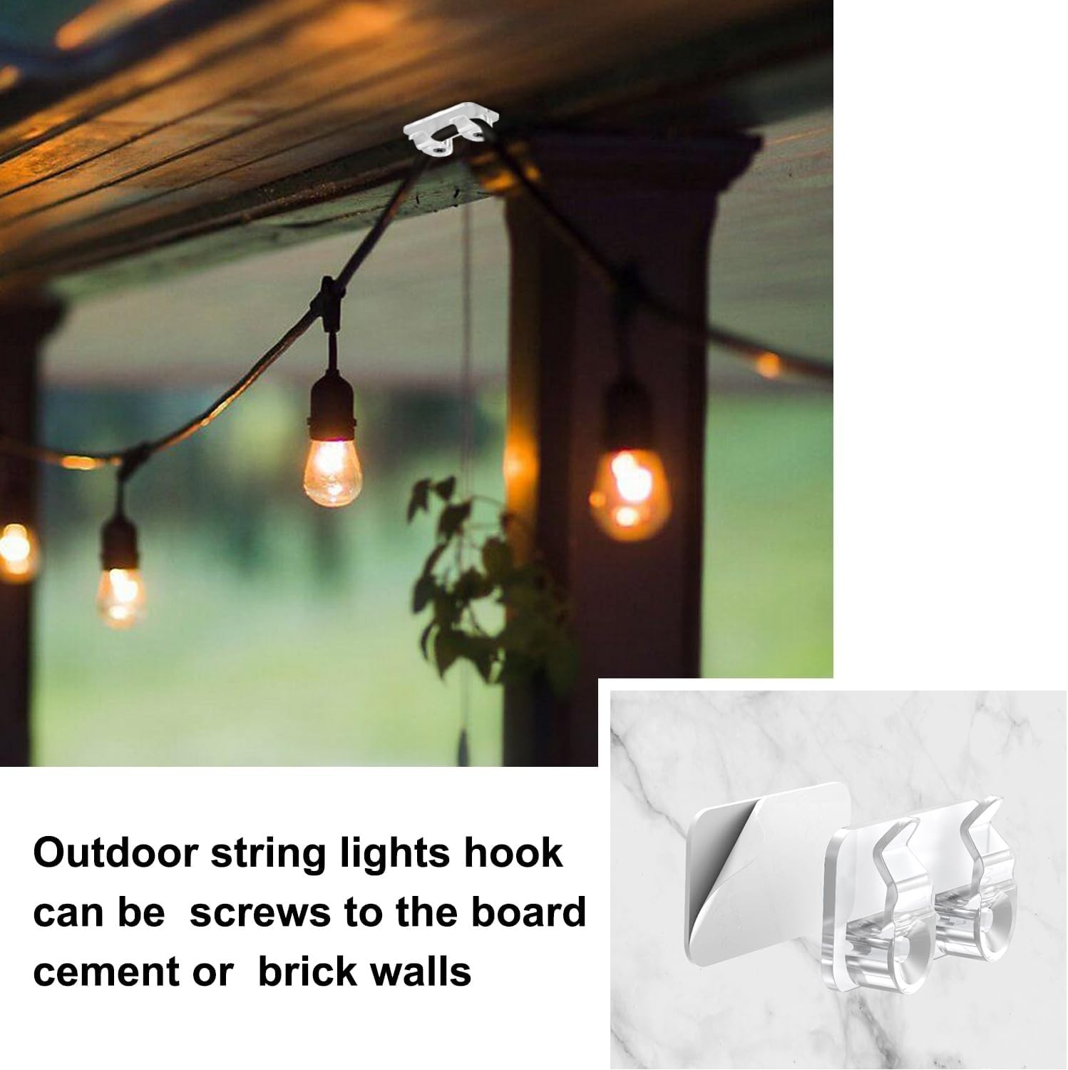 Outdoor Light Clips 50 Pcs Waterproof Adhesive Hooks with Screws for LED Lights
