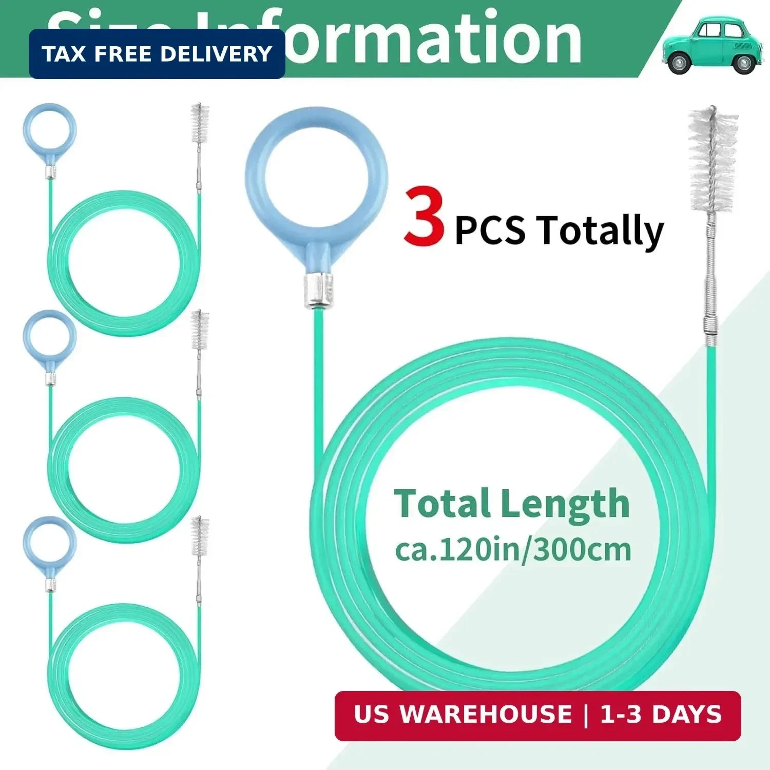 3 pcs Auto Sunroof Drain Cleaning Tool, 120 Inch Long Flexible Tube Cleaning Bru