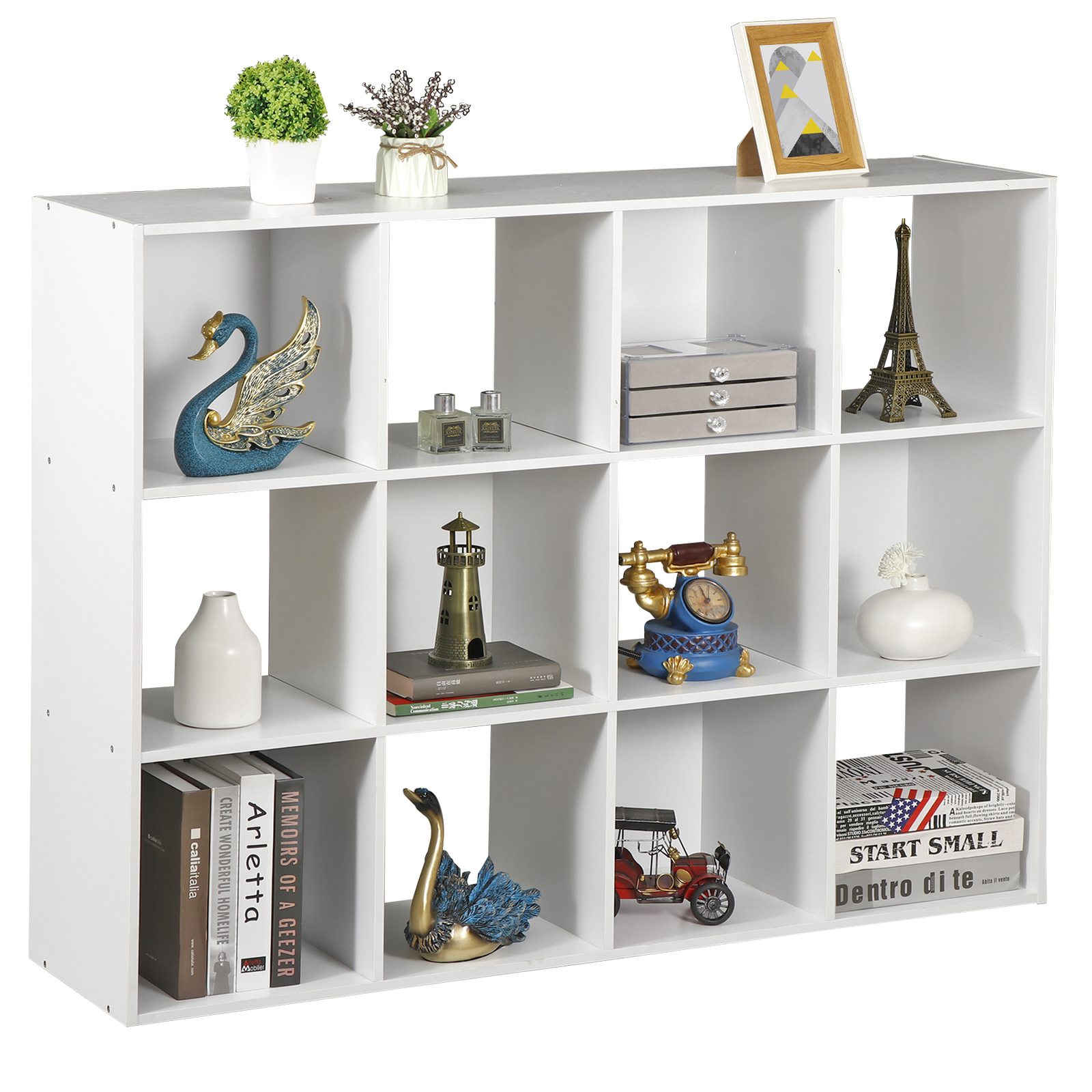 White 12 Cube Bookcase Storage Organizer Wooden Home Office Shelving Bookshelf