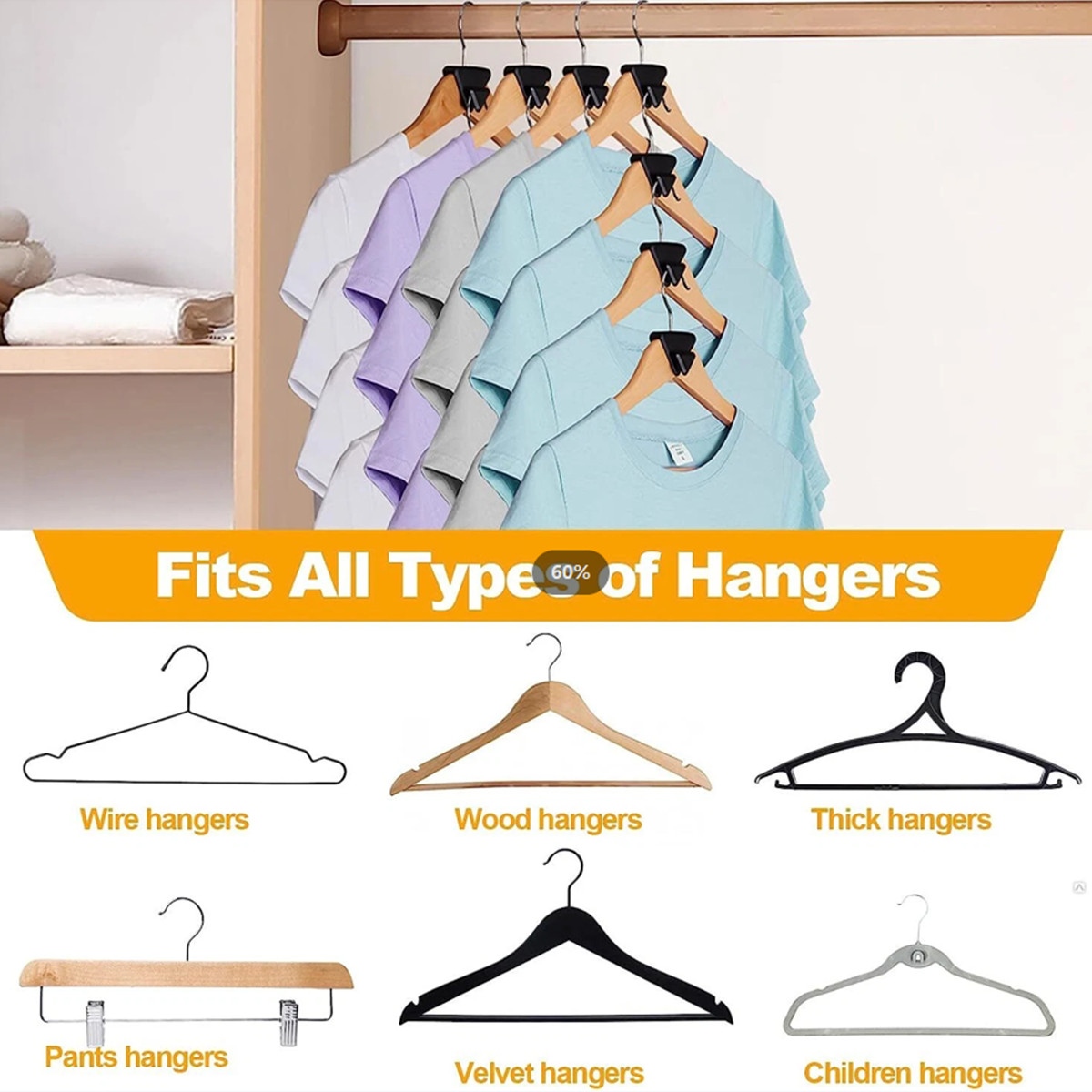 100pcs Clothes Hangers Space Saving Closet Organizers Heavy Duty Hanger Extender