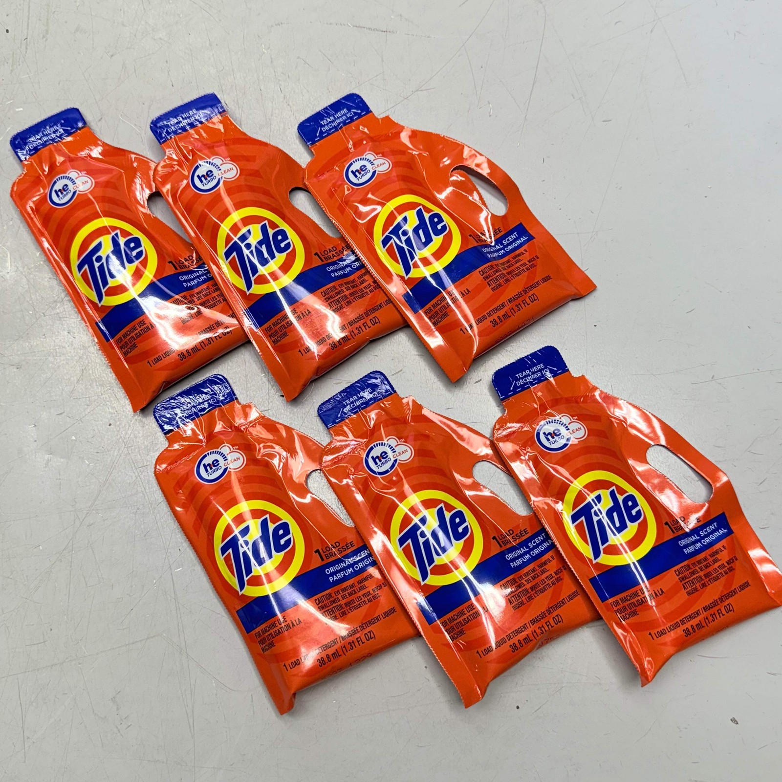 TIDE (2 PACK, 6 Total Pouches) Liquid Laundry Detergent Travel Size HE 1.31oz/ea