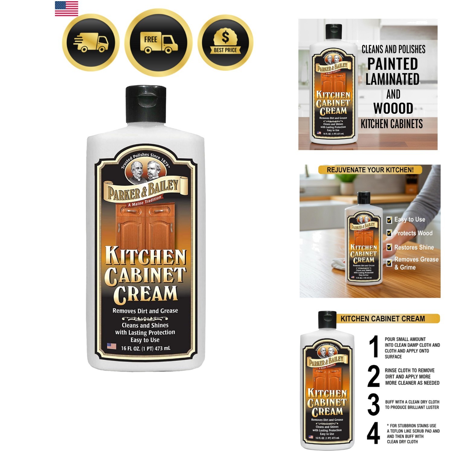 Parker and Bailey Kitchen Cabinet Cream-Wood Cleaner-Grease Remover 16 oz 1