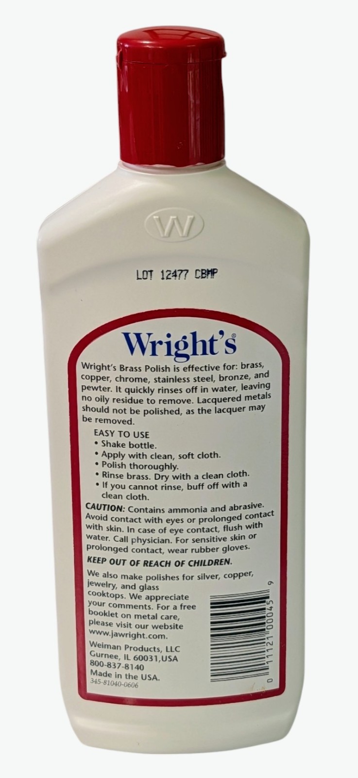 Wright’s Brass Chrome Bronze Pewter Polish Cleaner – Approx 50% Full