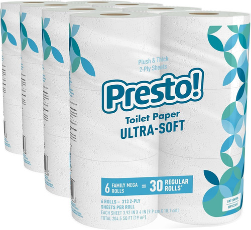 Amazon Brand – Presto! 2-Ply Ultra-Soft Toilet Paper, 313 Sheet (Pack of 24)
