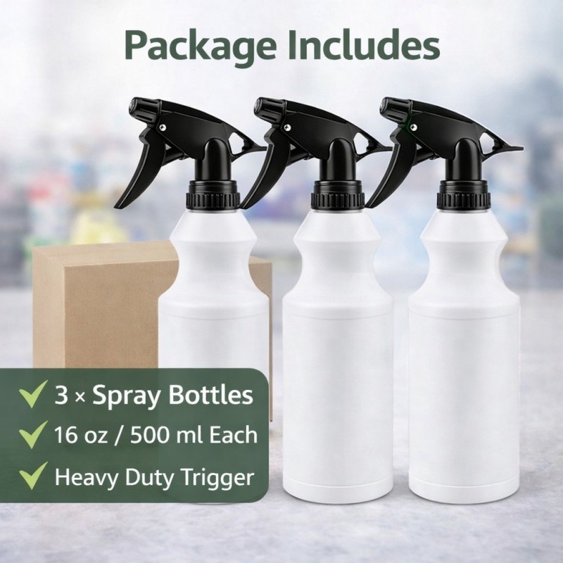 3 Pcs Plastic Trigger Spray Bottle 16 OZ Heavy Duty Chemical Resistant Sprayer