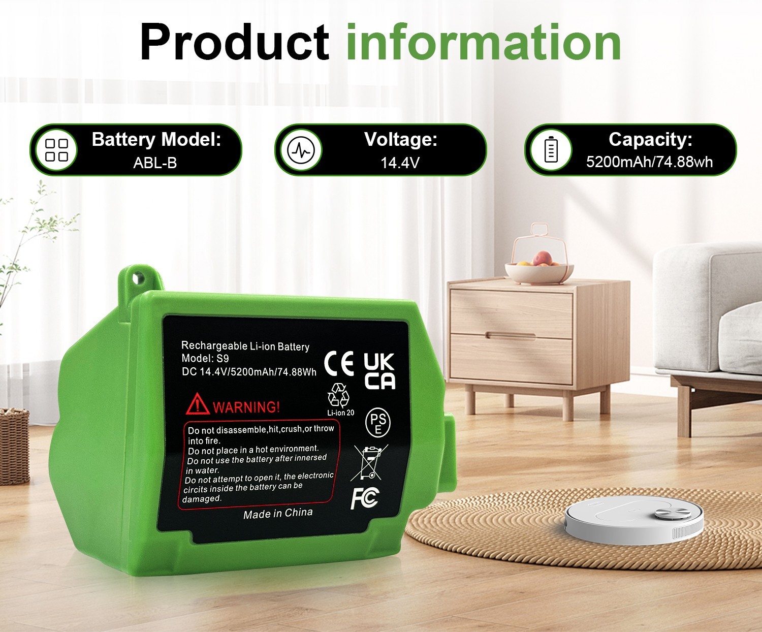 ABL-B Battery For iRobot Roomba S9 9150+ S9+ 9550 Robot Vacuum Series 5200mAh
