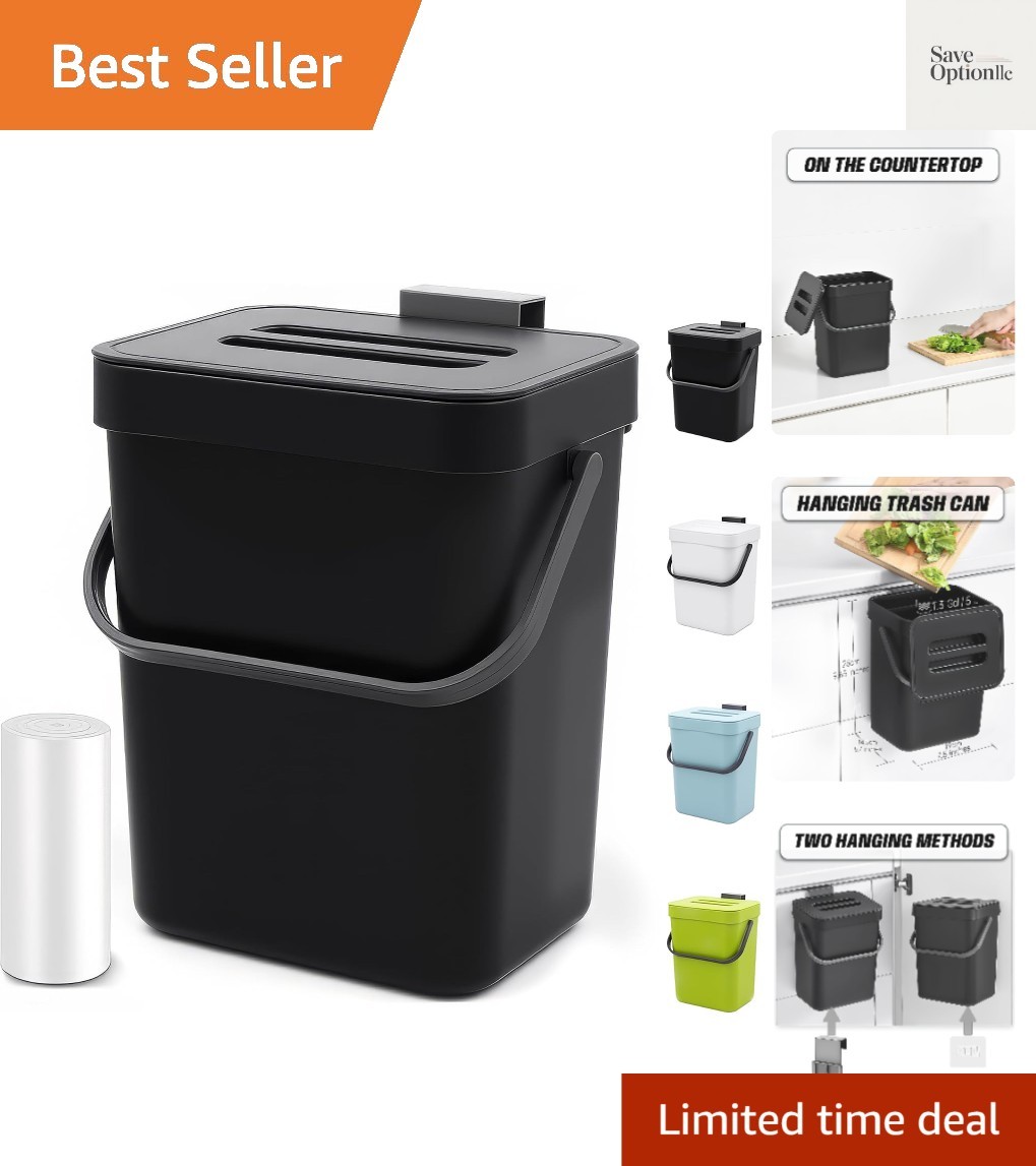 1.3 Gal Kitchen Compost Bin, Hanging Small Trash Can, 5L, Black | With Lid, H…